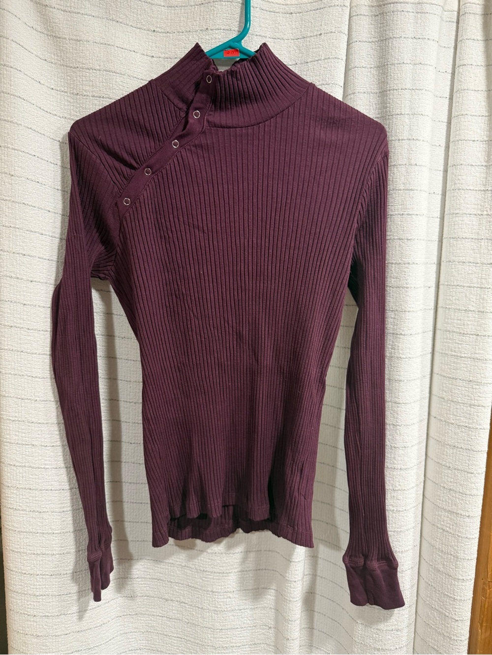LAmade Ribbed Mock Neck Button-Accent Top - Plum